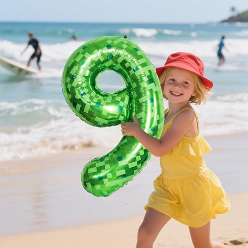 40 Inch Green Pixel Number 4 Foil Balloon Set