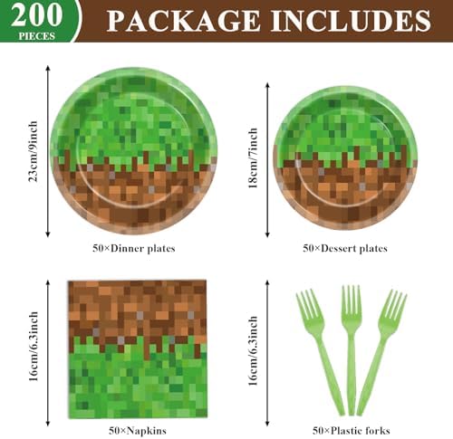 200Pcs Mining Themed Party Tableware Set