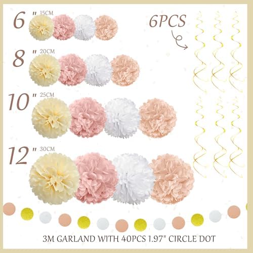 Champagne Tissue Paper Pom Poms 23 PCS Decor Kit
