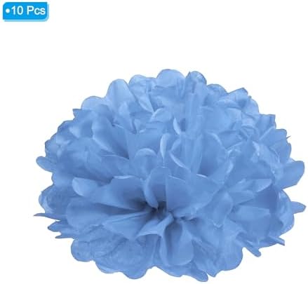 PATIKIL 8 Inch Lake Blue Tissue Pom Poms Flowers 10 Pack