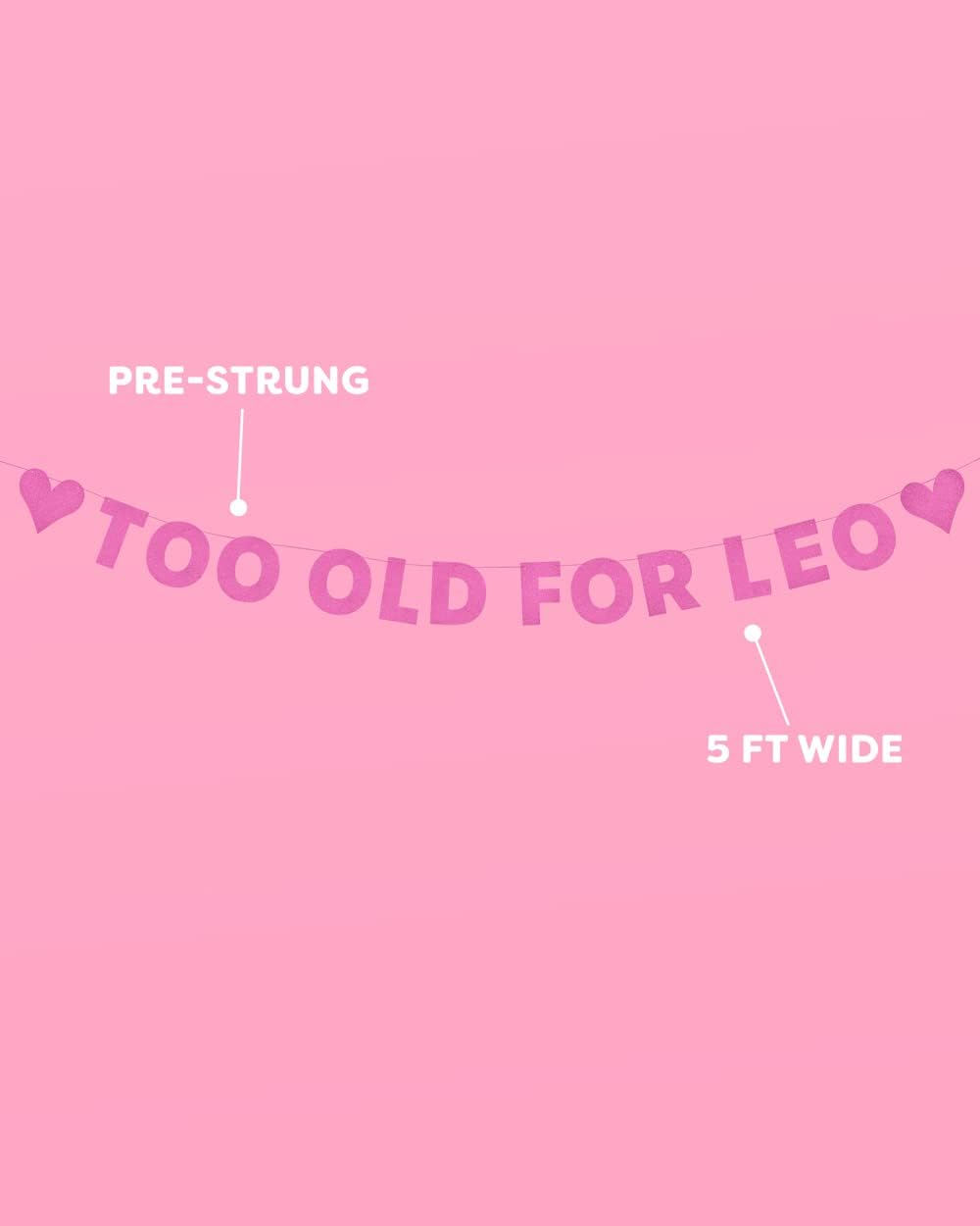 Xo Fetti Too Old For Leo Glitter Banner Pink 5 Ft