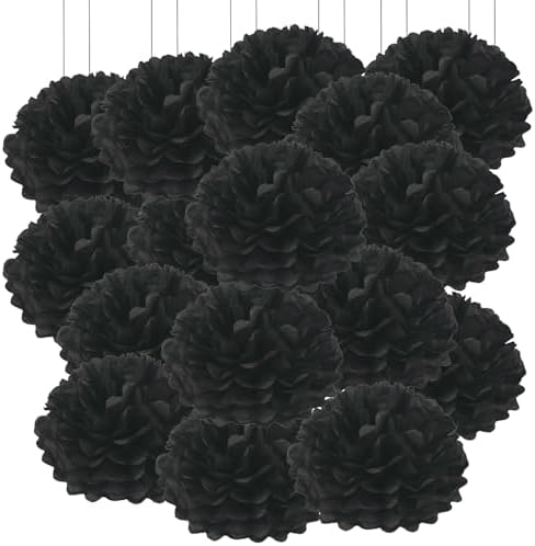 Qimoo 20pcs Black Paper Pom Poms Decorations