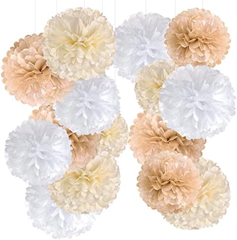 SUNBEAUTY 15 PCS Tissue Paper Boho Pom Poms Flowers Decorations