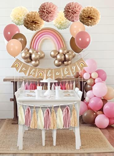 Boho Pink Brown Baby Shower Decorations Set 40-Pack