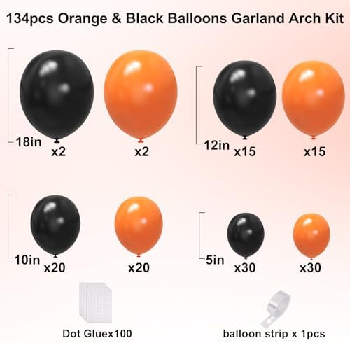 Orange and Black Balloons Arch Garland Kit 134pcs Halloween Decor