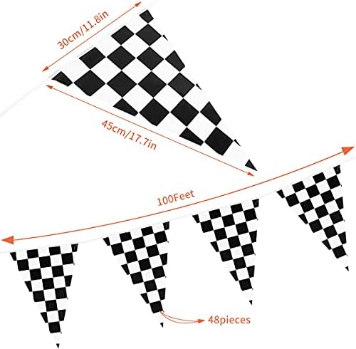 100 Ft Black and White Checkered Racing Banner Flags for Parties