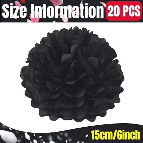 Qimoo 20pcs Black Paper Pom Poms Decorations