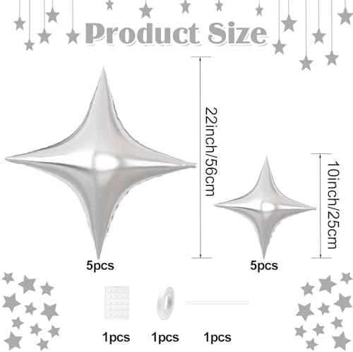 Silver Star Balloons 10PCS Four Angle Decorative Balloons