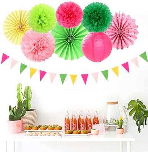 Hawaiian Pink Green-Yellow Party Decorations 20pcs