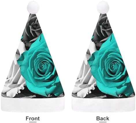 Santa Hat Black White Teal Gray Rose Flowers Christmas Headwear