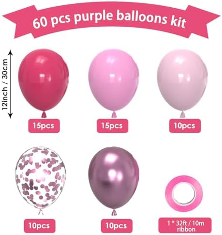 60 Pcs Hot Pink and Light Pink Balloons Set for Parties