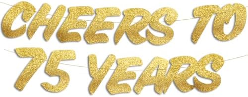 Cheers to 75 Years Gold Glitter Banner 75th Birthday Decor