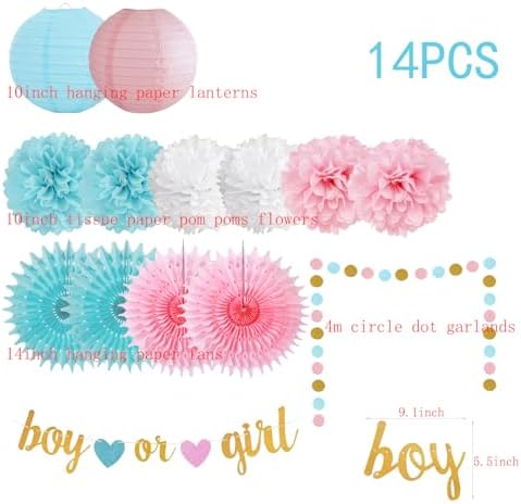 Gender Reveal Decorations with Glitter Letters and Heart Banner
