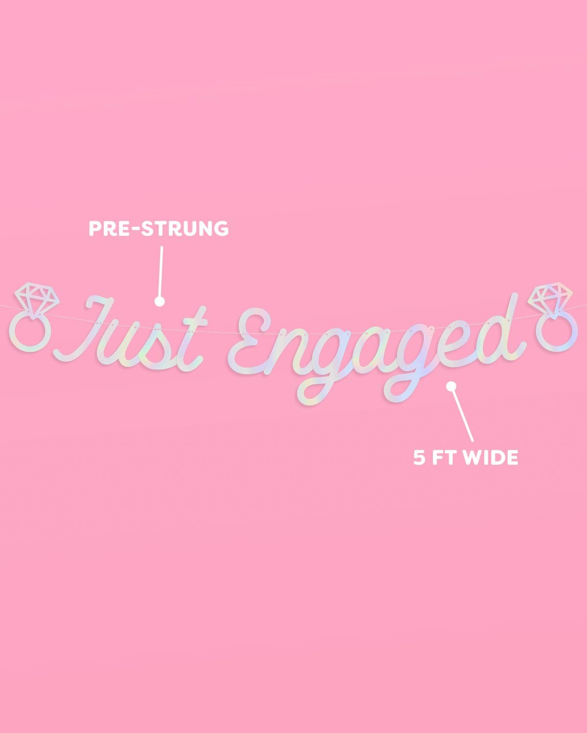 Xo Fetti Just Engaged Iridescent Foil Banner 5 Ft