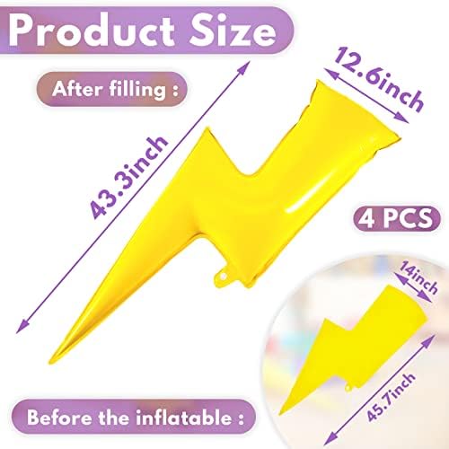 Deekin 4 Pcs 45 Inch Lightning Bolt Foil Balloons Yellow