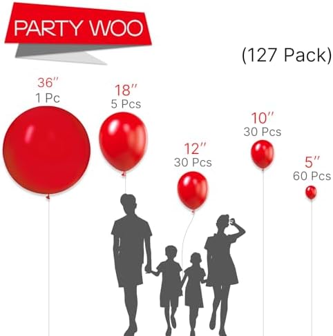PartyWoo 127 Pcs Red Balloons Matte Latex