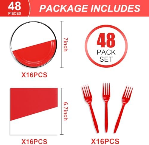 Cartoon Birthday Party Tableware Set 48Pcs Red White