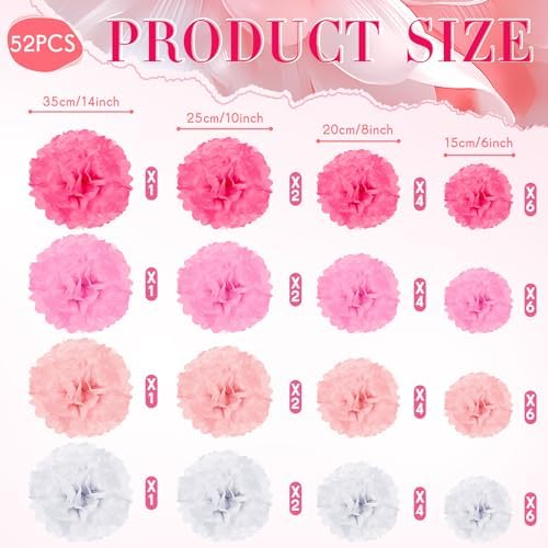 Zhanmai 52 Piece Tissue Paper Pompoms Decorations