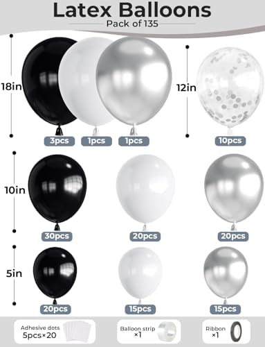 Black and Silver Balloon Arch Kit 135 Pcs Graduation Decor