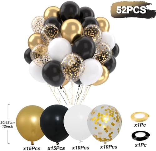 Patimate Black Gold Confetti Balloons Set 50Pcs