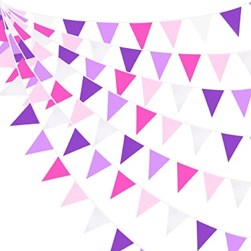 10M Rose Pink Purple White Pennant Banner Garland for Parties and Events