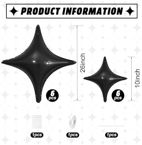 Black Star Balloons 12Pcs Foil Star Decorations