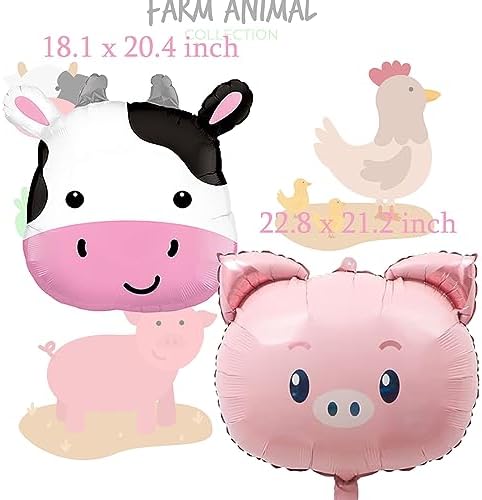 8Pcs Farm Animal Balloons Cow Pig Sheep Chicken Foil Decorations