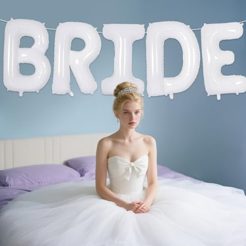 40 Inch White BRIDE Foil Balloons Decor Set