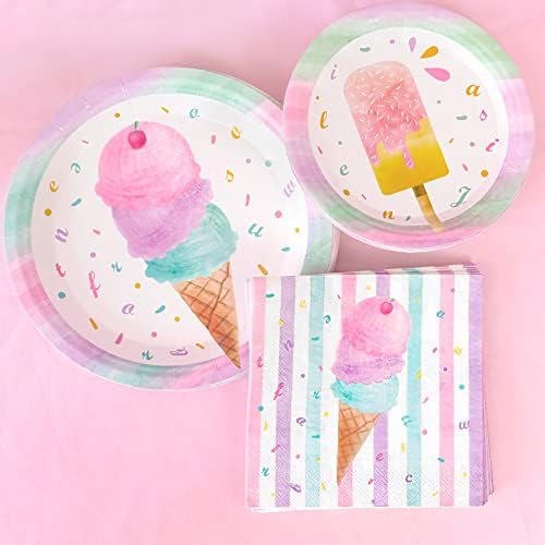 WERNNSAI Ice Cream Plates and Napkins Set for 16 Guests