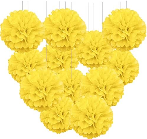 Xiksxitn 12pc Yellow Tissue Paper Pompoms Decorations