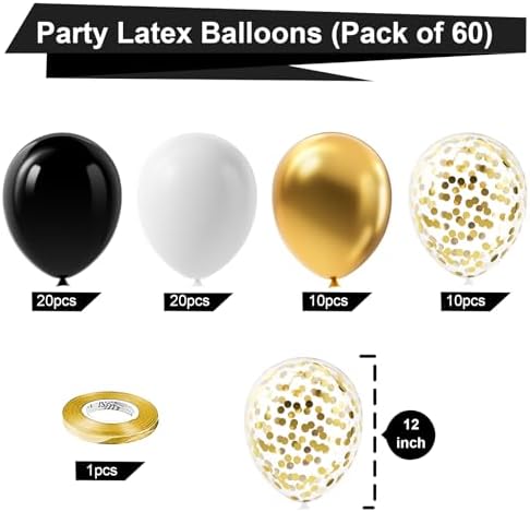Bezente Black and Gold Confetti Balloons Set 60pcs 12 Inch