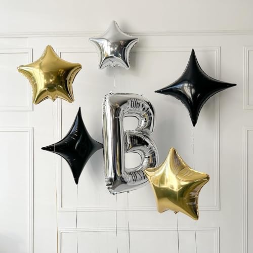 Black Star Balloons 12Pcs Foil Star Decorations