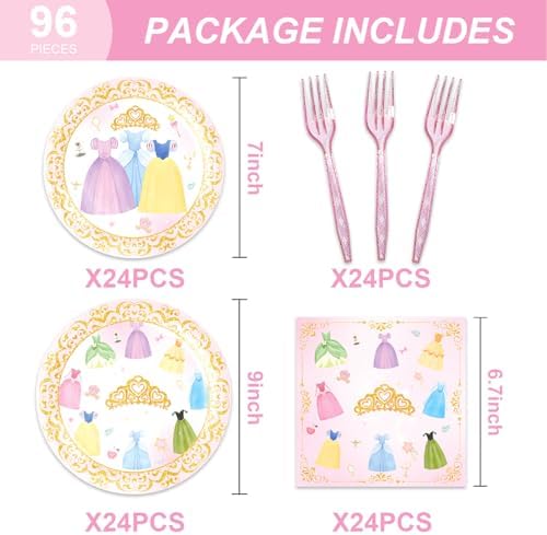 MASGY 96Pcs Princess Party Set for 24 Guests