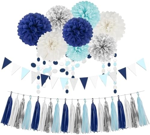 Teal Silver White Navy Blue Party Decorations 30pcs