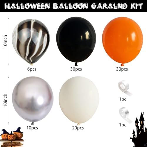Black Orange and Silver Balloon Garland Arch Kit for Halloween