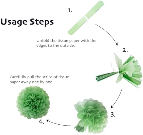 Kuailaihai 12pcs Sage Green Paper Pom Poms Set