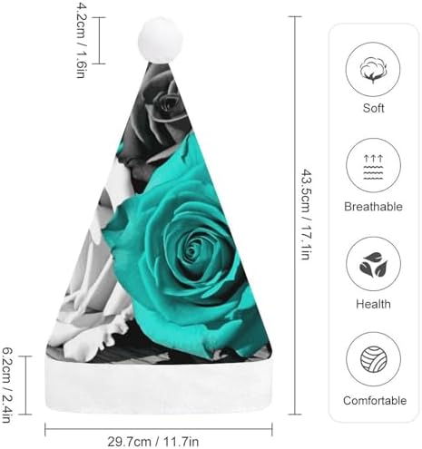 Santa Hat Black White Teal Gray Rose Flowers Christmas Headwear