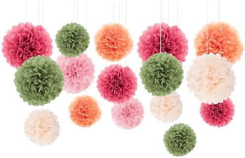 NICROLANDEE 16Pcs Tissue Paper Pom Poms for Parties
