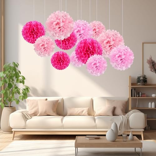 18 PCS Tissue Paper Pom Poms in Pink Set