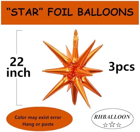 RHBALLOON Orange Star Balloons 3 PCS Set