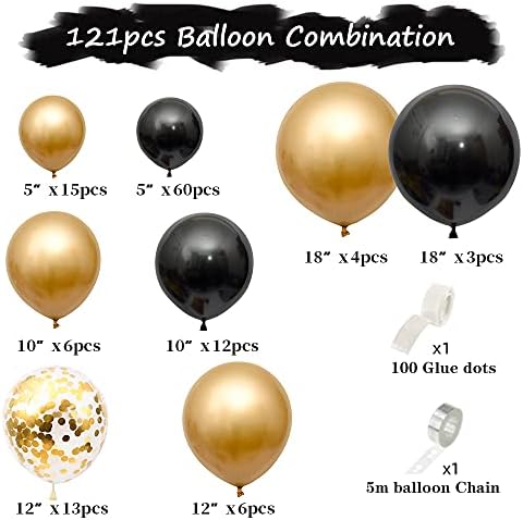 Beliueyes Black Gold Balloon Garland Arch Kit 121PCS