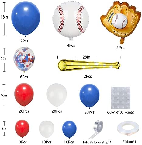 Baseball Balloon Garland Kit 113pcs Red White Blue Decorations
