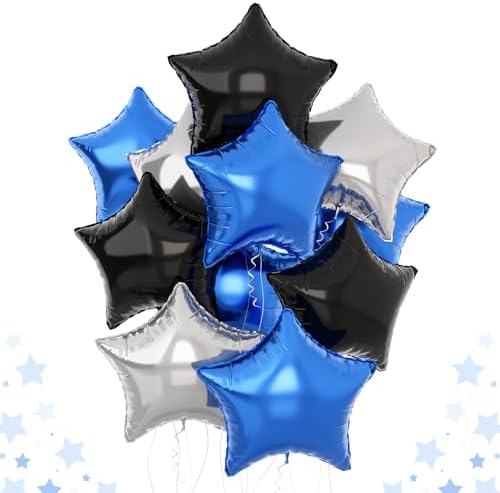 TAOYE Blue Black Star Foil Balloons 12Pcs 18Inch Set