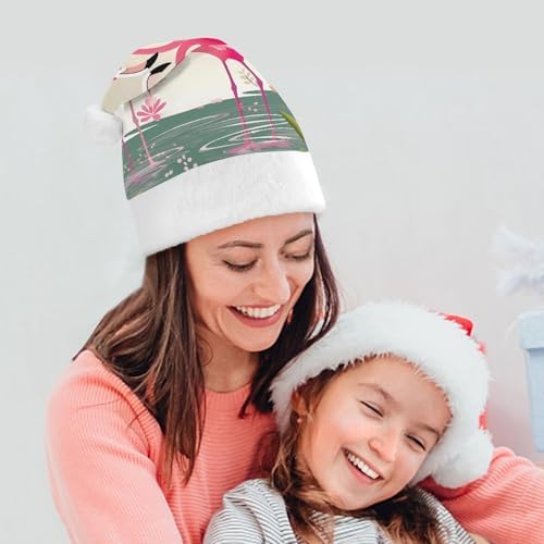 Santa Hat with Flamingos and Flowers Christmas Party Hat