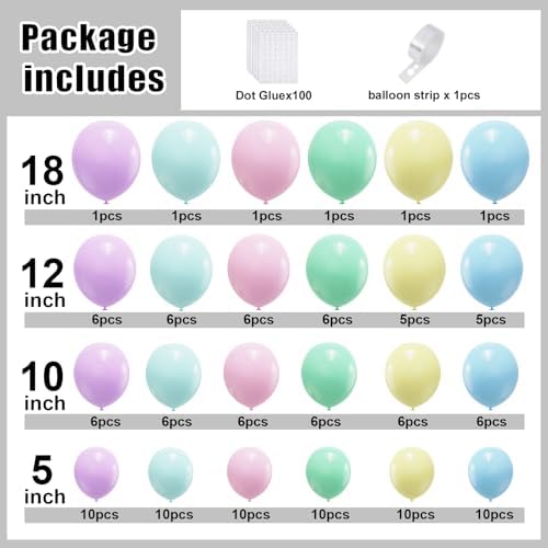 YMSZ Pastel Balloons 136pcs Balloon Arch Kit Rainbow Party Decorations