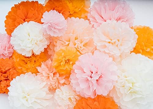 PapaKit Party Tissue Pom Poms 20 Piece Bright Orange Set