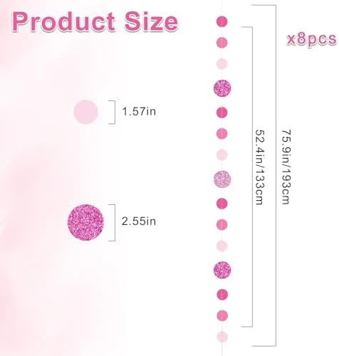 8 Pack Pink Glitter Dot Garland for Decorations