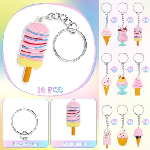 Sasylvia 36 Pcs Ice Cream Party Keychains