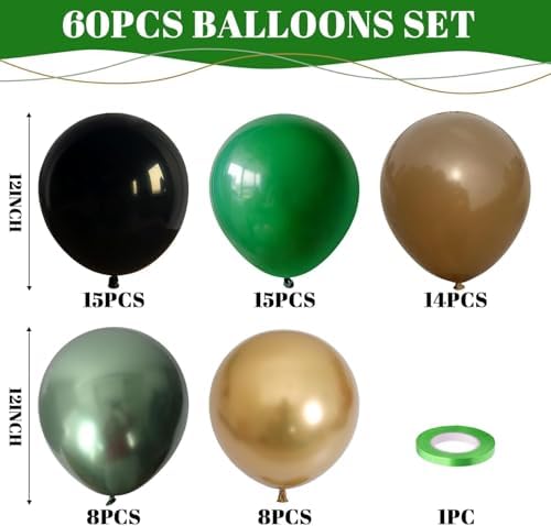 TAOYE 12 Inch 60 Pcs Green Brown Balloons Set