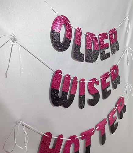 Rose Red and Black Glitter Birthday Banner with Adhesive Hooks